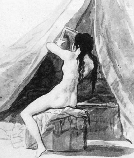 Nude Woman Holding a Mirror, Francisco de goya y Lucientes